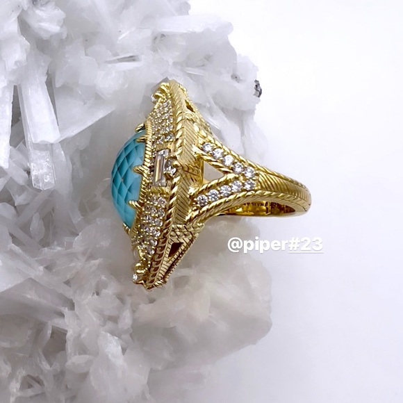 EUC Judith Ripka 14K Gold Clad Turquoise Doublet and Diamonique Cocktail Ring - Picture 6 of 14